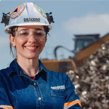 Trabajadora con desechos al fondo